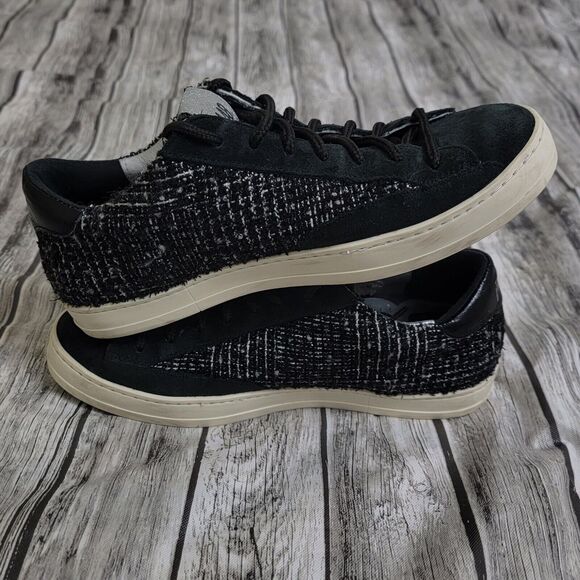 P448 John Shaka Women's Size 37/US 6.5 Black Tweed Grey Suede Sneakers - Picture 4 of 10